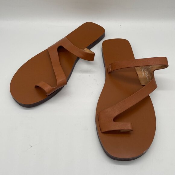 New Madewell Gabi Asymmetric Strap Sandal Warm Coffee Leather Slide Thong Sz 9 - Picture 4 of 9